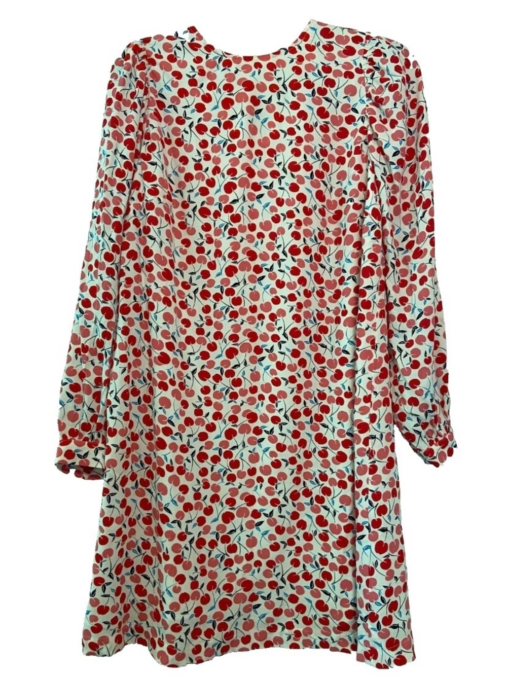 Ann Taylor Loft Cherry‎ Print Swing Dress Size S Balloon Sleeves Retro Mod-Chic